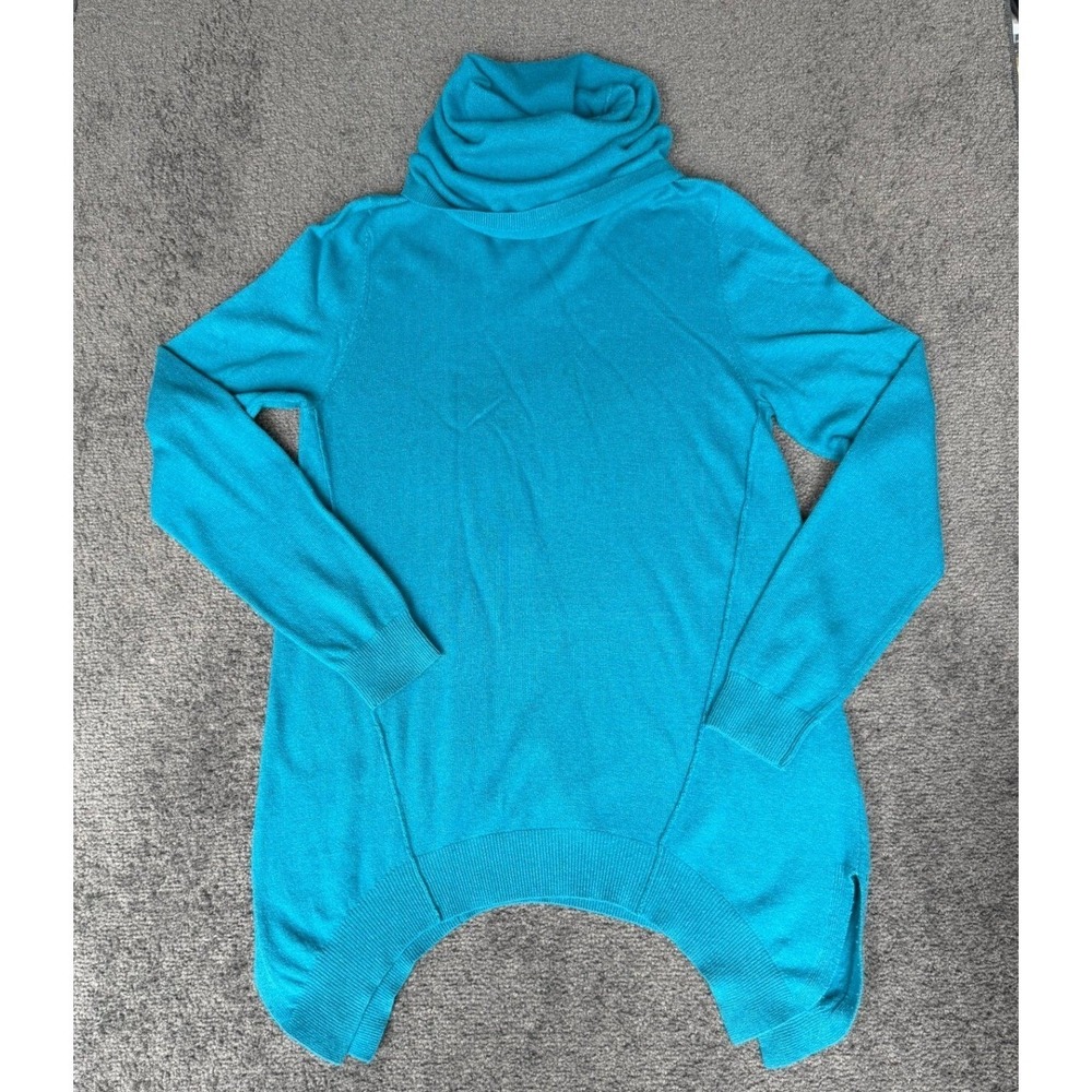 Karen Millen Teal Blue Wool Cashmere Blend Cowl Neck Sharkbite Tunic Sweater S